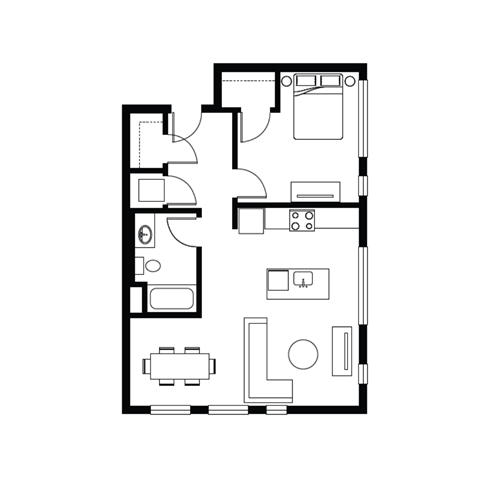 a floor plan of a house with a bedroom and a living room